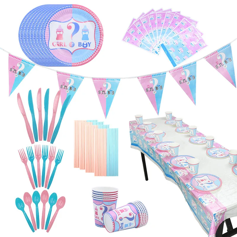 Мальчик или девочка Пол раскрыть латексных воздушных шаров с одноразовой посуды