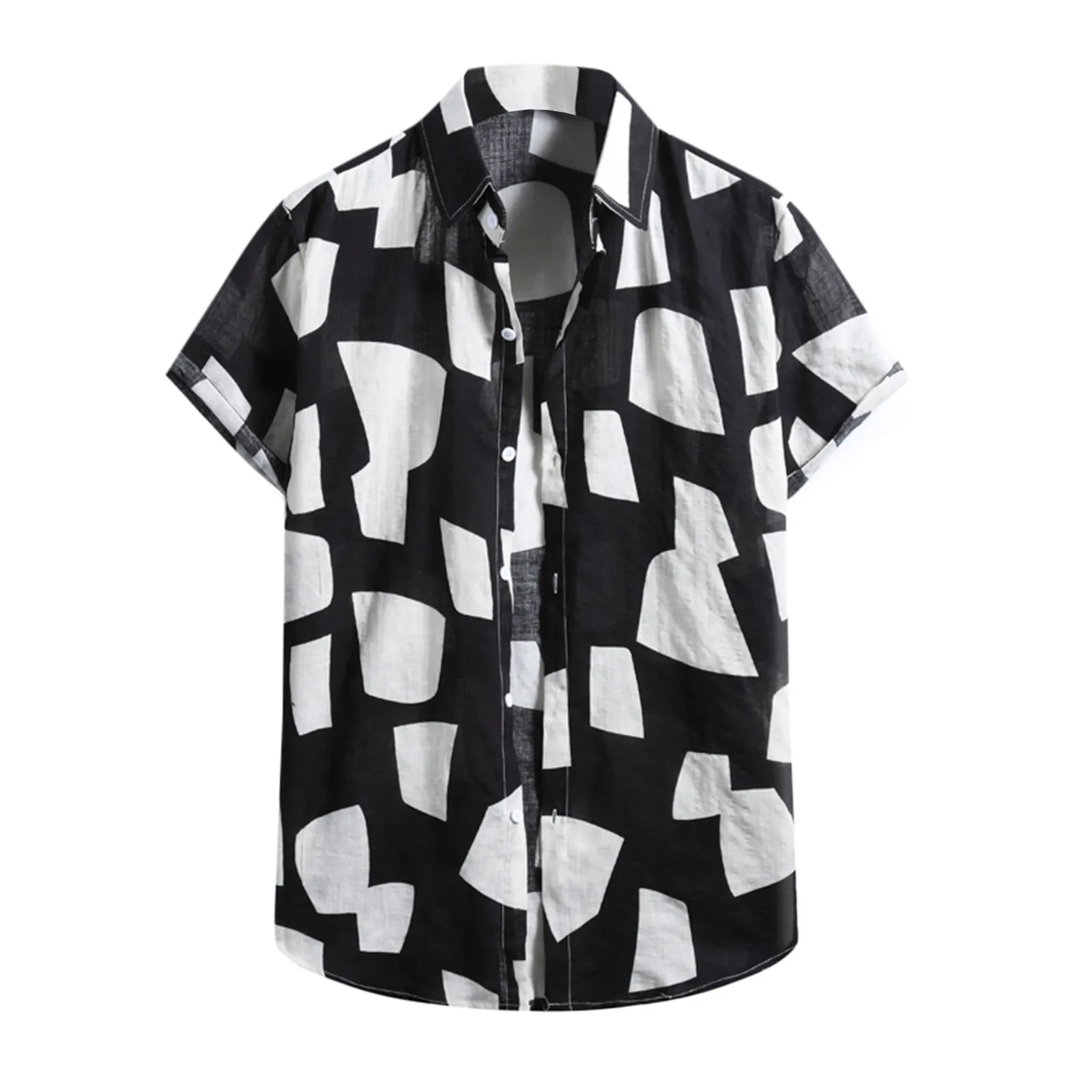 

Men's Summer Shirt Casual Lapel Geometric Print Short Sleeve Shirt Top Blouse Brand Men Clothing Hawaiian Style Shirts Camisas