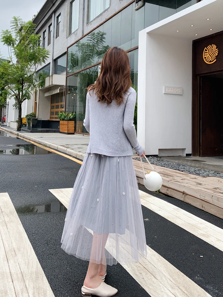 

Autumn Suit Women's Korean Style Elegant Lady Knitted Cardigan Suspender Mesh Skirt Three-piece Set Women's Dress Fashion