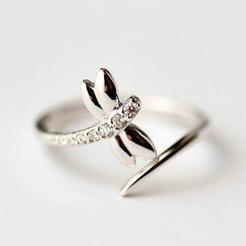 

Charm Animal Dragonfly Glass Filled Rings for Women Adjustable Opening Knuckle Finger Ring Plated Punk Party Jewelry Gift