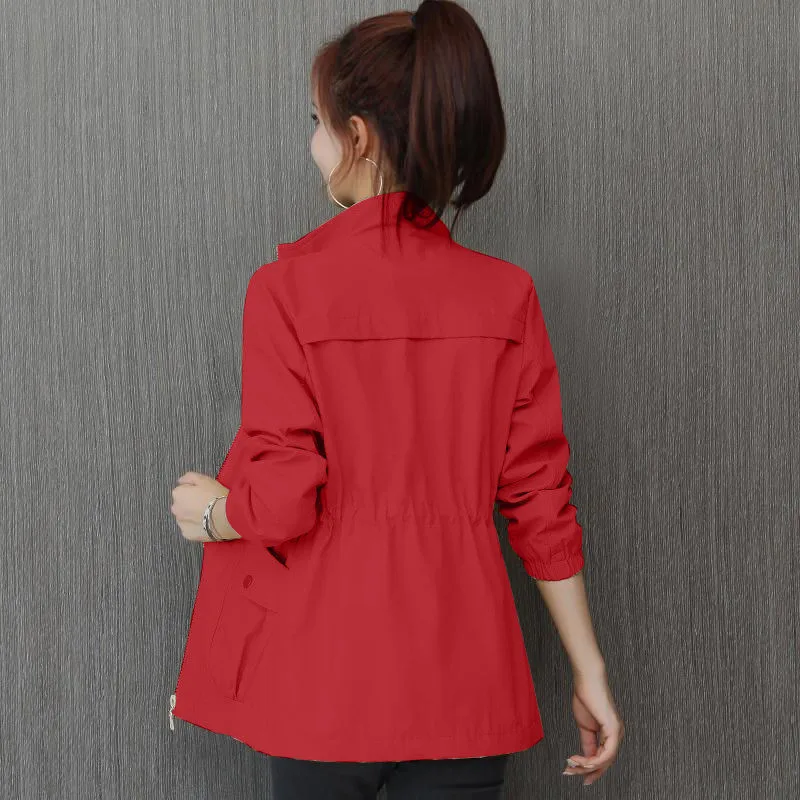 

2021 Women Windbreaker 2021 New Spring Autumn Short Coat Fashion Plus Size 3XL Stand-up Collar Ladies Jacket