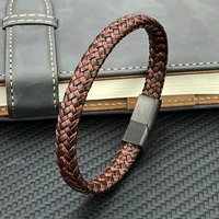 multilayer braided brown leather male bracelet fashion stainless steel magnetic clasp wrap bracelets punk charm men jewelry