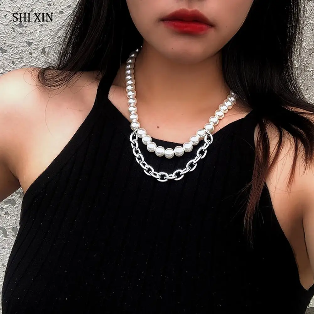 Ожерелье SHHIXIN с имитацией жемчуга для женщин/мужчин короткое ожерелье-чокер