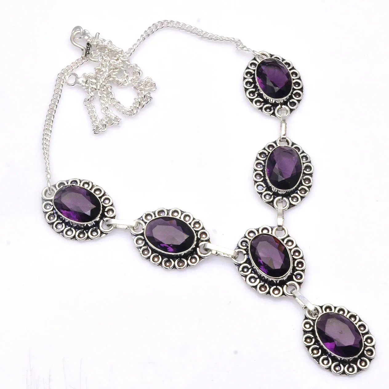 

Genuine Amethyst Pendant Silver Overlay over Copper, 49 cm , N4567