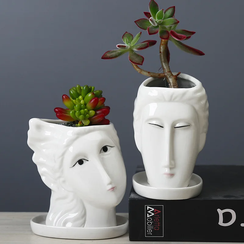 Nordic Creative Man Woman Face Art Flower Pot Sculpture Decoration Ceramic Succulent Plant Ornaments Home Decorat Accessories