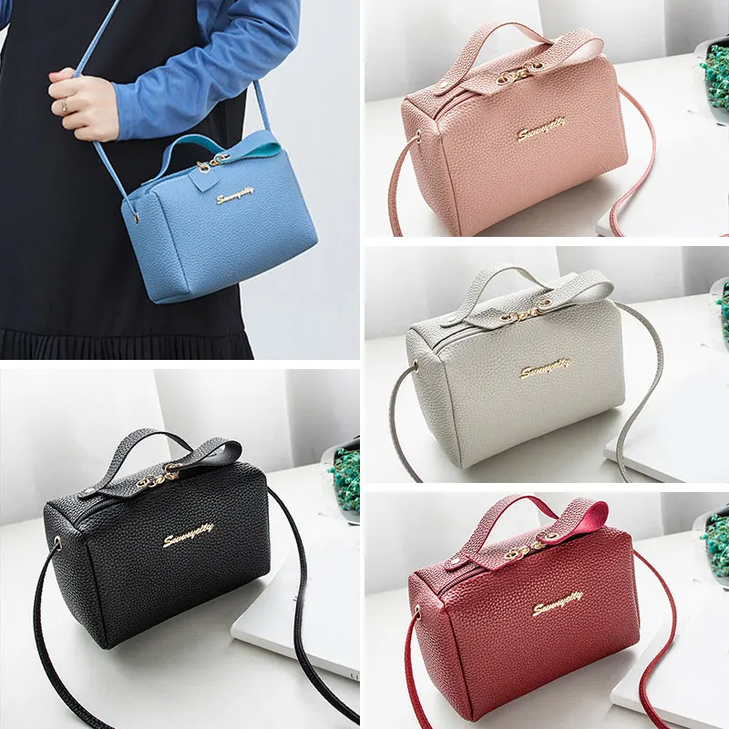 Квадратная дамская сумочка из искусственной кожи милая маленькая однотонная