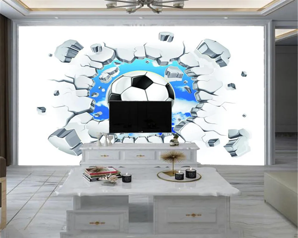 

3D-обои с изображением футбола, плавающего в голубом небе, пользовательские обои для гостиной, спальни, фона телевизора