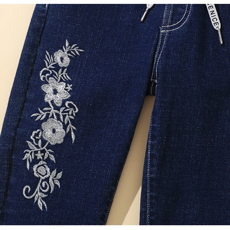 

Spring Autumn Stretch Skinny Embroidery Jeans Woman Elastic Waist Lace Up Trousers Femme Plus Size Pencil Pants Mujer Slim Denim
