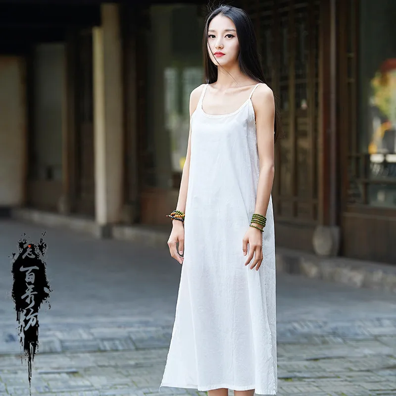 

2021 New Cotton Linen Women'S Dress Casual Loose Spaghetti Strap V-Neck Harujuku Boho Party Long Maxi Dress 121323WLA