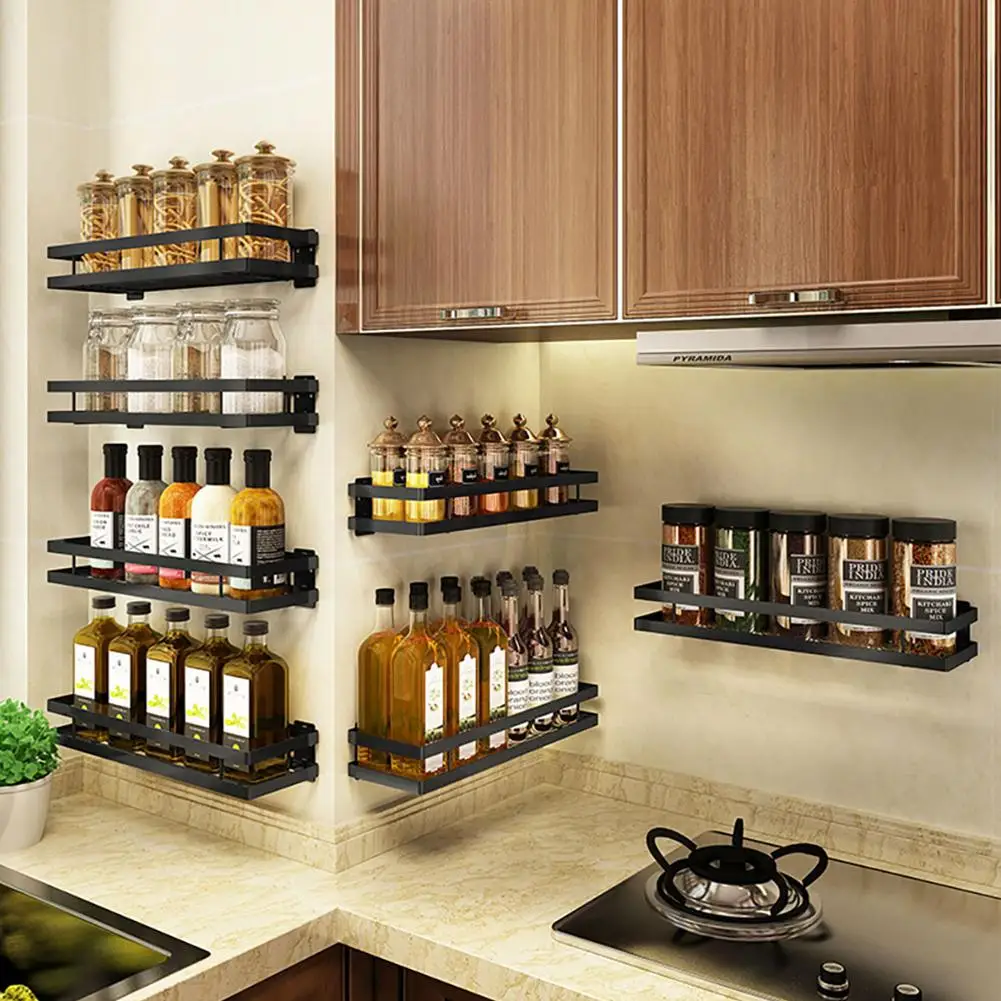 

1Pc Kitchen Organizer Wall Mount Bracket Holder Wall Storage Shelf For Spice Jar Rack Cabinet Shelves Kitchen Gadgets Supplies