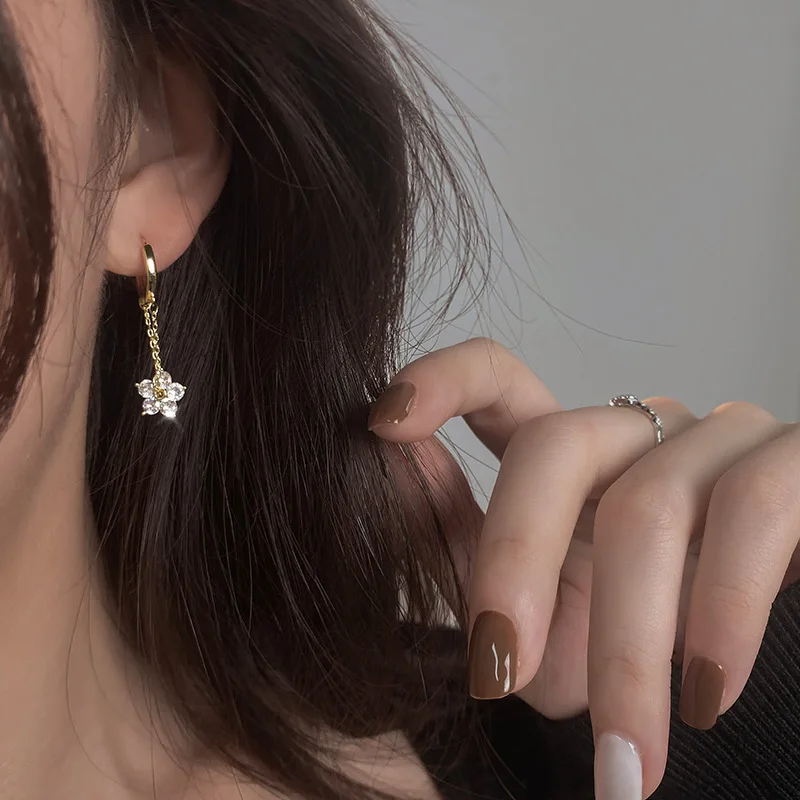 925 Sterling Tassel Zircon Flower Hoop Earring For Women Girls Party Wedding Jewelry Accessories eh1041 | Украшения и аксессуары