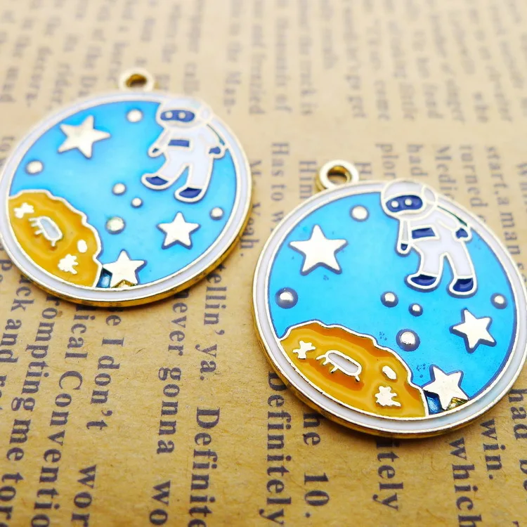 4 шт./лот 25x30 мм Античное серебряное покрытие эмалевое масло капля сплав планета