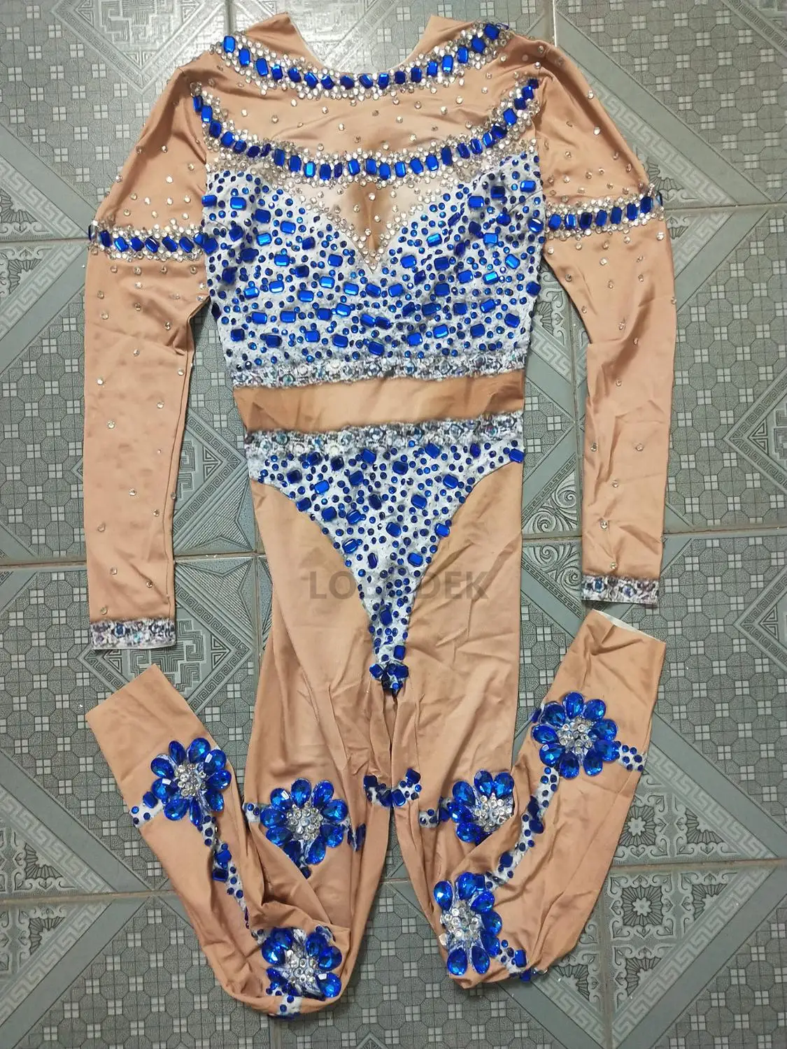 Королевский синий стрейчевый трико со стразами комбинезон для ночного клуба DJ