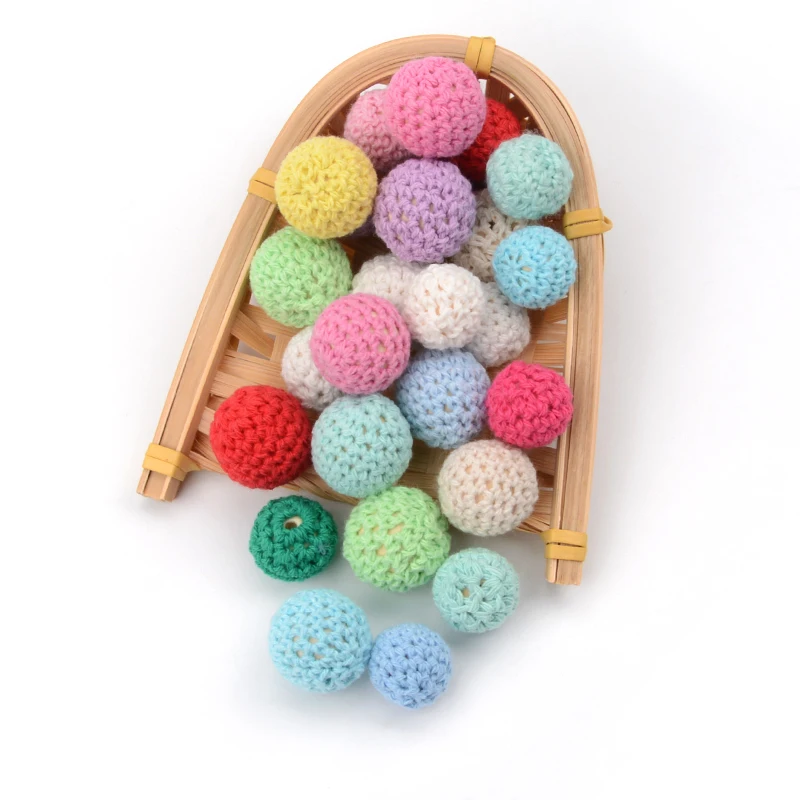LOFCA-Cuentas de ganchillo de madera de 20mm, abalorios masticables para dentici&oacute;n de beb&eacute;, juguetes para morder, regalos para Baby Shower, 50 Uds.-3