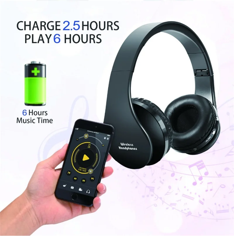 

Wireless Headphones Bluetooth Headset Foldable Stereo Adjustable Earphones With Mic for phone Pc TV Xiaomi Huawei iphone