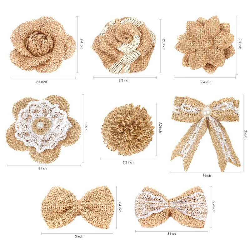 24 шт. цветы из мешковины 8 видов стилей ручная работа деревенский цветок розы бант