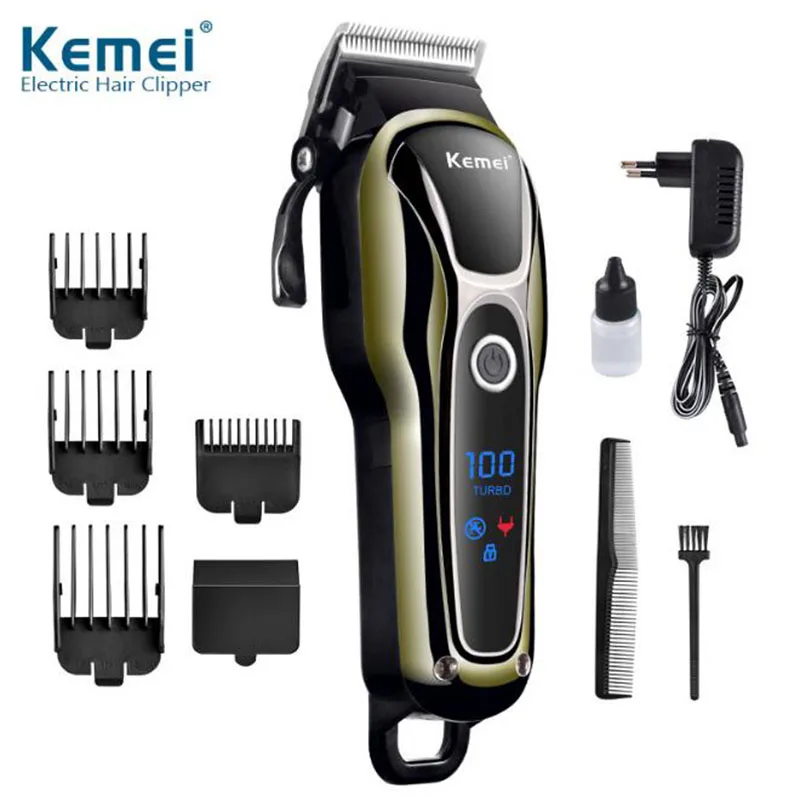 

Kemei KM-1990 Hair Clipper For Men Electric Haircut Machine LCD Display Rechargeable Hair Trimmers with 4 Limit Combs