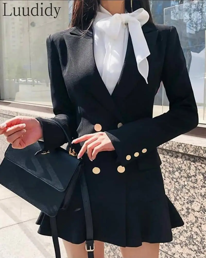 

Женский блейзер Платье Блейзер с длинными рукавами платья для женщин Кнопка Vestidos офисное Формальное вечернее платье вечерние платья