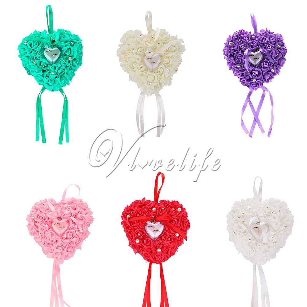 Красочные кристаллы жемчужные свадебные кольца подушки ленты искусственный