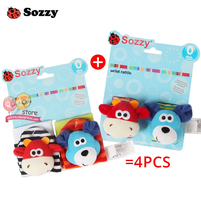 Zebra Pack of 4PCS C Sozzy Детские Погремушки Мягкие плюшевые игрушки 4 шт ноги запястья Набор погремушек Мультфильм Новорожденные развития Развивающие игрушки для детей подарок - Цвет: Zebra Pack of 4PCS C