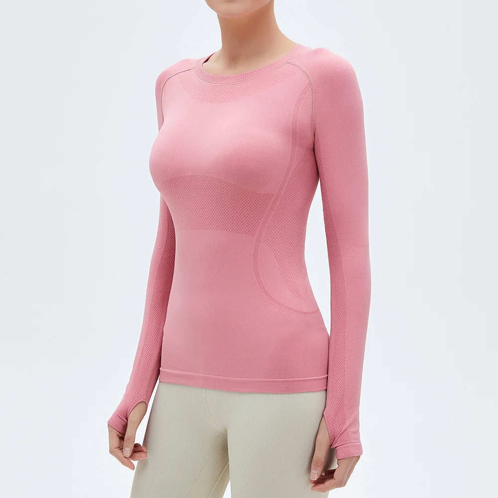 

Long Sleeve Yoga Shirts Fitness Top Round Neck Clothes Women's Running Sportswear Elastic Push-up Dry Fit Workout Gym Clothing