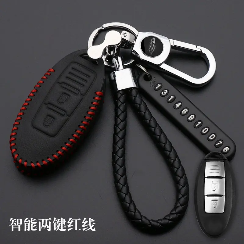 Leather Car Key Case Cover For Nissan Tidda Livida X-Trail T31 T32 Qashqai March Juke Pathfinder Note GTR Keychain Ring Holder - Название цвета: A