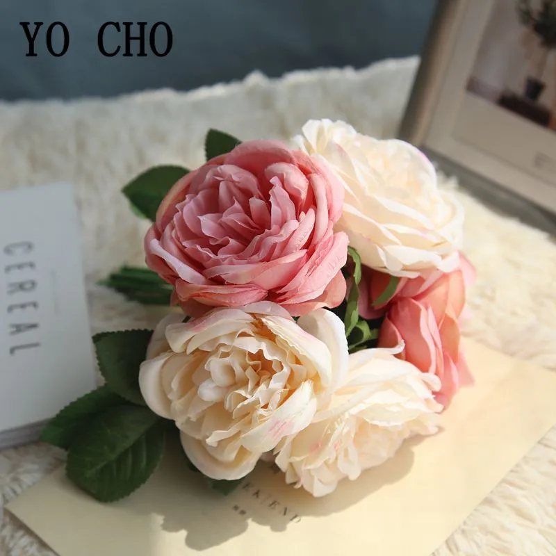 

5 Heads/ Bundle Silk Big Roses Flowers Artificial Flores for Christmas Home Wedding New Year Decor Imitation Round Roses Flowers