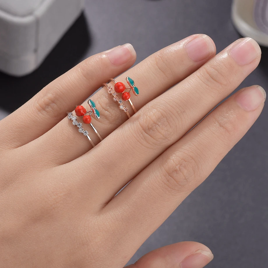 Женское кольцо с эмалью Kunckle романтическое Открытое кристаллами яблока и фруктов