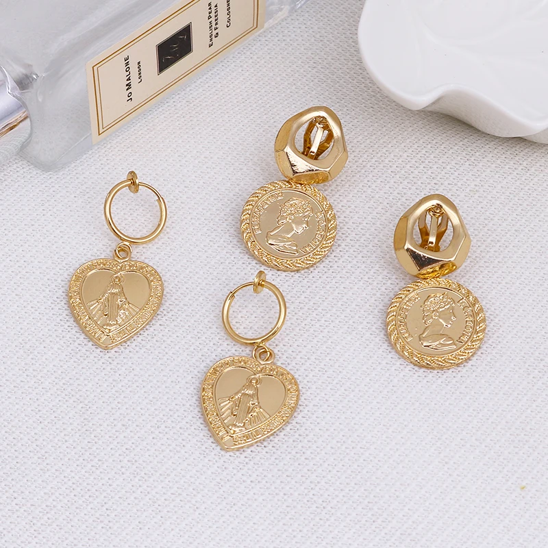 Новинка ZA винтажные круглые золотые серьги с тотемными монетами без пирсинга для
