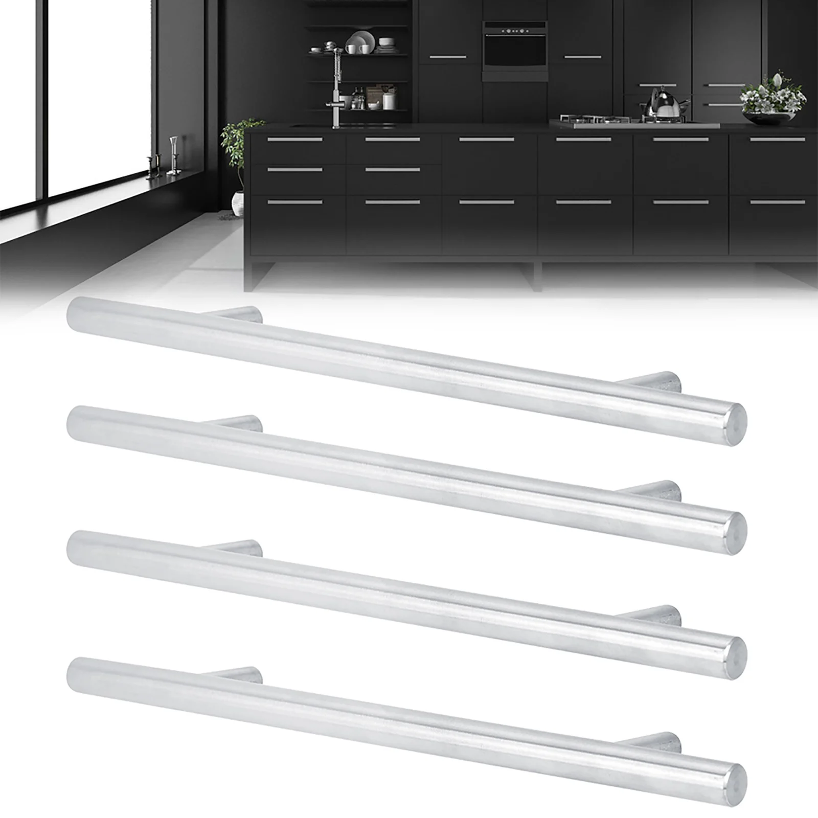 

4pcs Bar Handle Stainless Steel Furniture Handle with Screws for Wardrobes Drawers Cabinet Sliding Door