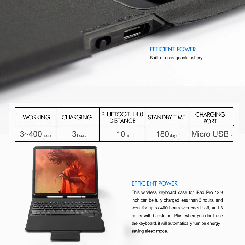 [Новинка] Беспроводная клавиатура Blue tooth для iPad pro 12,", Премиум чехол из тонкой кожи+ умный сон+ все в одном дизайне