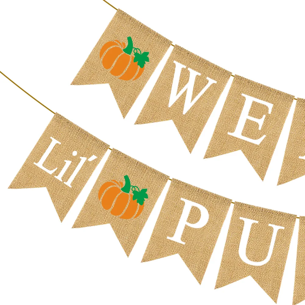 Джутовый мешковины Добро пожаловать маленький баннер с тыквами осень ребенок