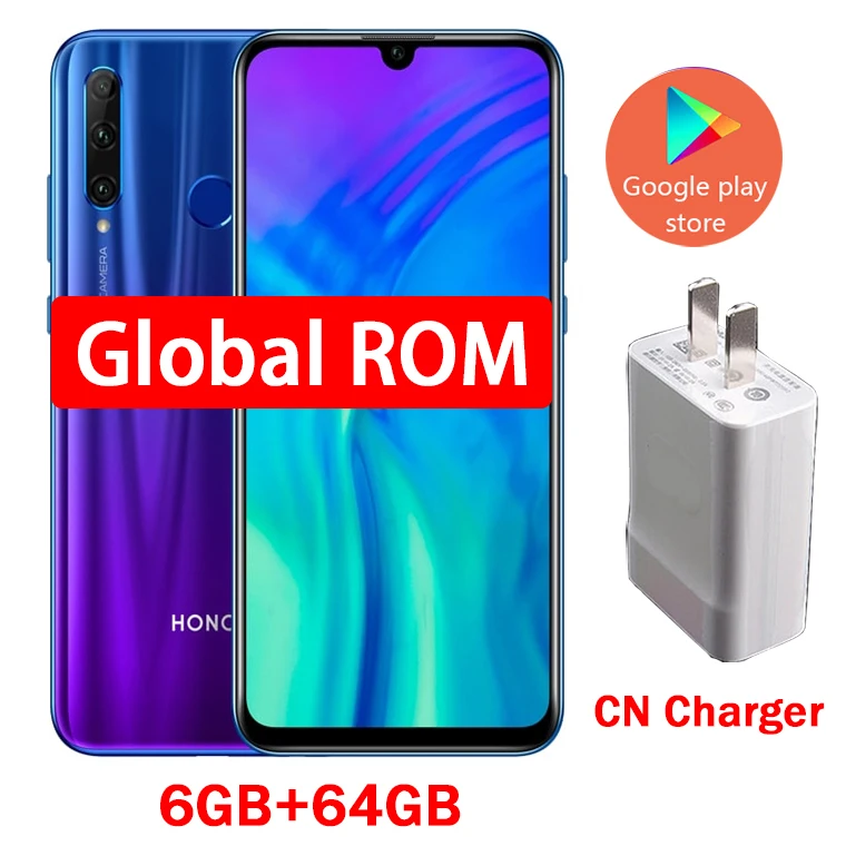 honor 20i, honor 20, i, смартфон, Android 9,0, четыре ядра, 6,5 дюймов, полный экран, двойная камера, 3 слота, сотовый телефон - Цвет: 6 64 Blue