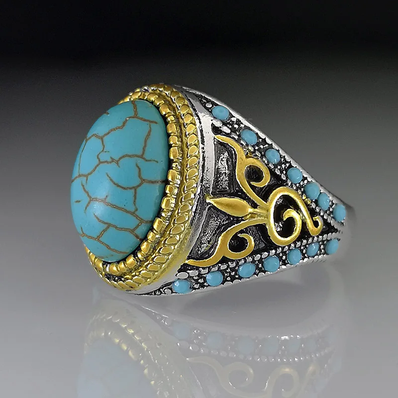Кольцо с бирюзой для женщин и девушек винтажное Ювелирное Украшение золотого