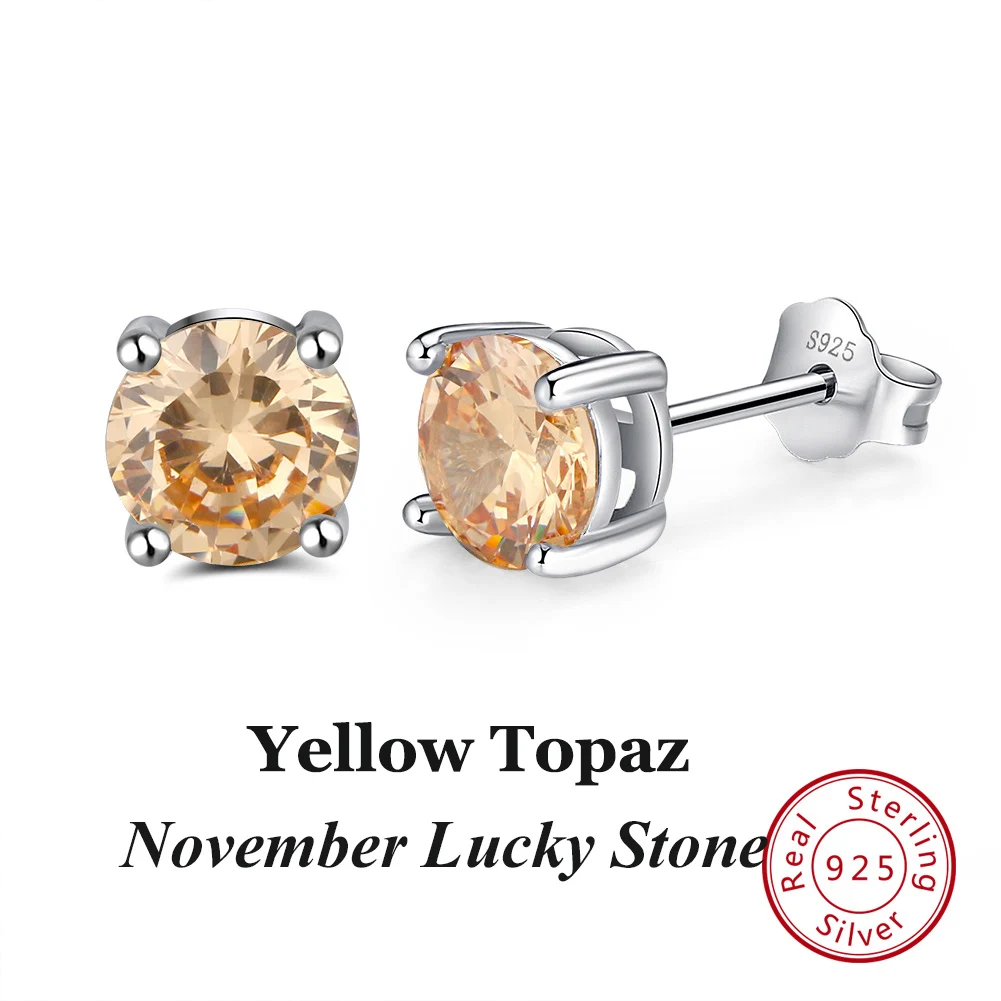 Nov Yellow Topaz ORSA JEWELS, 12 цветов, серьги-гвоздики с камнем по месяцу рождения для женщин, 925 пробы, серебряные серьги с зубцами, Установка AAA кубического циркония, ювелирное изделие SE84 - Цвет камня: Nov Yellow Topaz