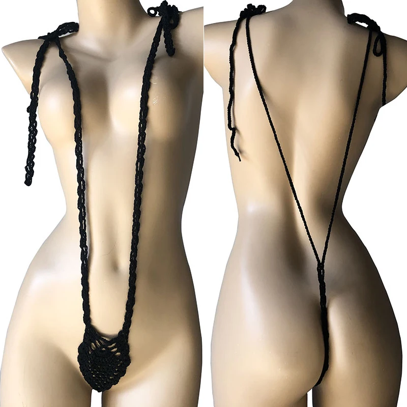 

13Colors Crochet Sexy One Piece Swimsuit Women Micro Bikini Bottoms Swimwear Bodysuit Lingerie Beach V Thong