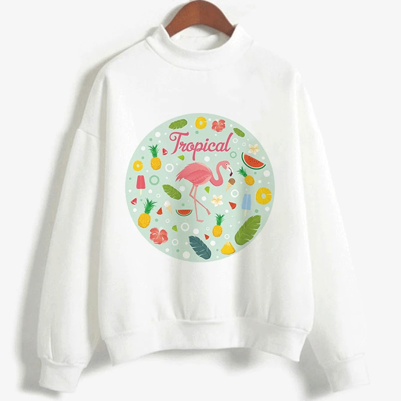 

Winter 2019 New Women''s Hoodie Vogue Pink Crane Print Kopo Style Harajuku Kawaii Casual Pullover Long Sleeve O Neck Sweatshirt