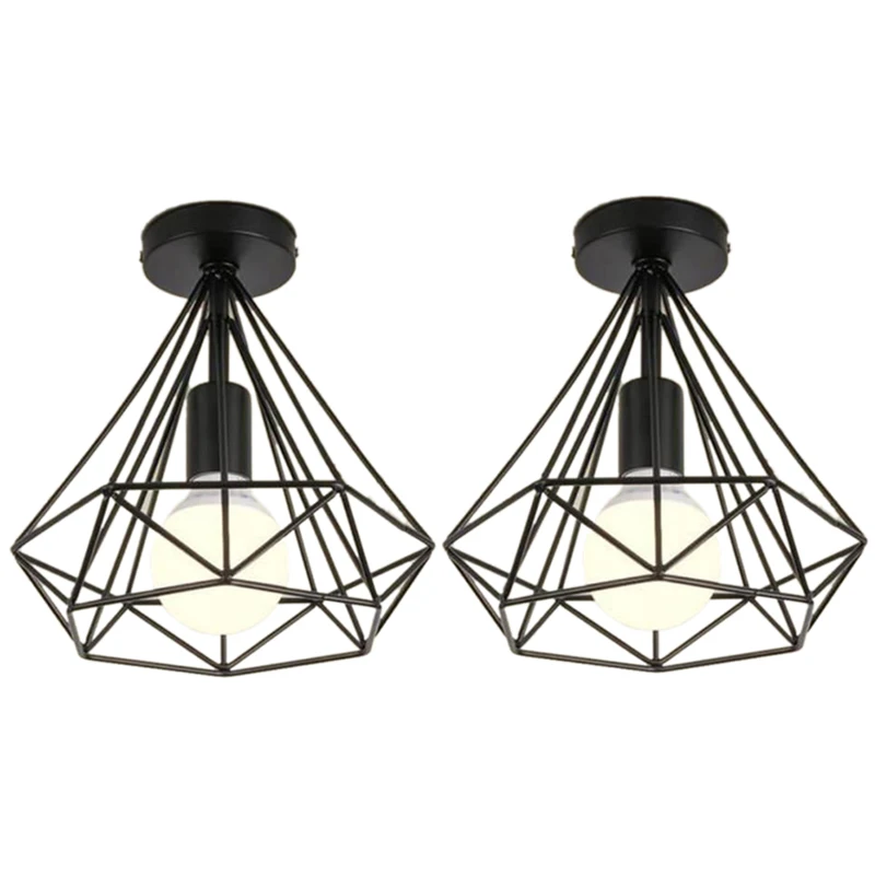 

Fashion2Pcs потолочный светильник Промышленный в форме клетки черный бриллиант Люстра Подвеска металлический Железный крепеж для Кухня коридор