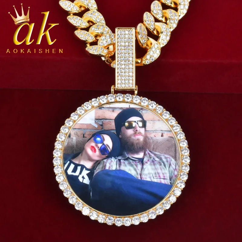 Aokaishen Custom Photo Necklace for Men Personalized Picture Medallions Pendant Real Gold Plated Hip Hop Jewelry 2022 Trend Gift
