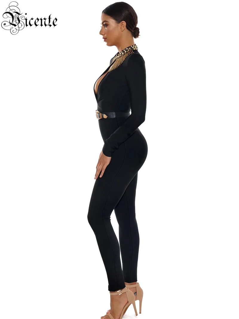 VC All Free Shipping HOT New Luxe Diamond Embellished Tassels Sexy Key Hole Celebrity Party Club Wear Bandage Jumpsuit