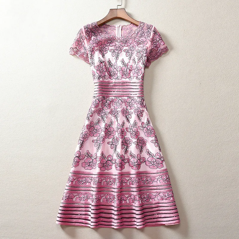 

High Quality Summer Dress 2020 Runway Fashion Women Dress Sequined Flower Embroidery Plus Size 3xl 4xl Party Dress