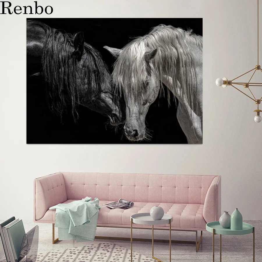 Diamond mosaic 5d Full Square Round drill Horse couple black and white animal DIY Painting Rhinestone Embroidery | Дом и сад