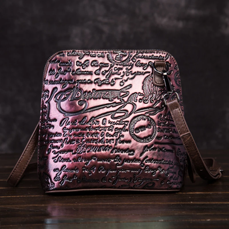 

Vintage Genuine Leather Women Cross Body Bag New Trend Letter Embossed Female Shoulder Bags Cowhide Brushing Women Bags Handbags
