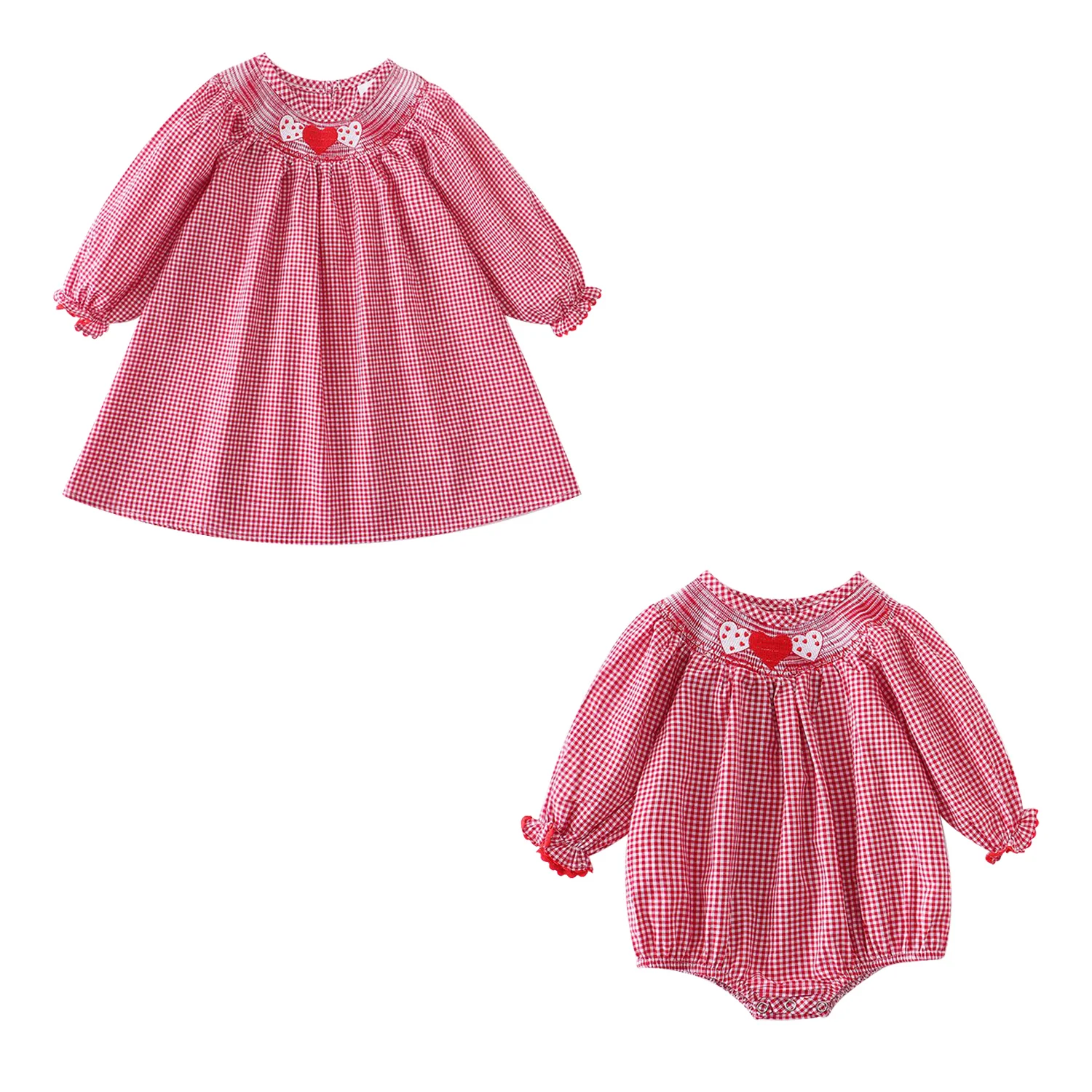 

Girlymax Valentine's Day Sibling Baby Girls Ruffles Smocked Floral Cow Pants Set Dress Knee Length RomperKids Clothing
