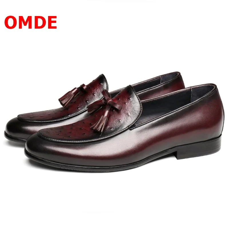

OMDE Soft Genuine Leather Loafers Bowtie Tassel Shoes Men Mocassin Homme Dress Shoes Handmade Gentlemen Prom And Wedding Shoes