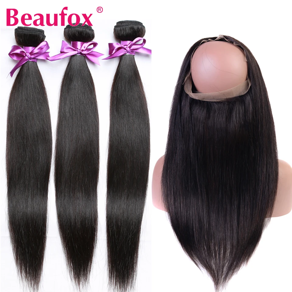 Beaufox 360 синтетический фронтальный с пучками индийские прямые волосы Remy