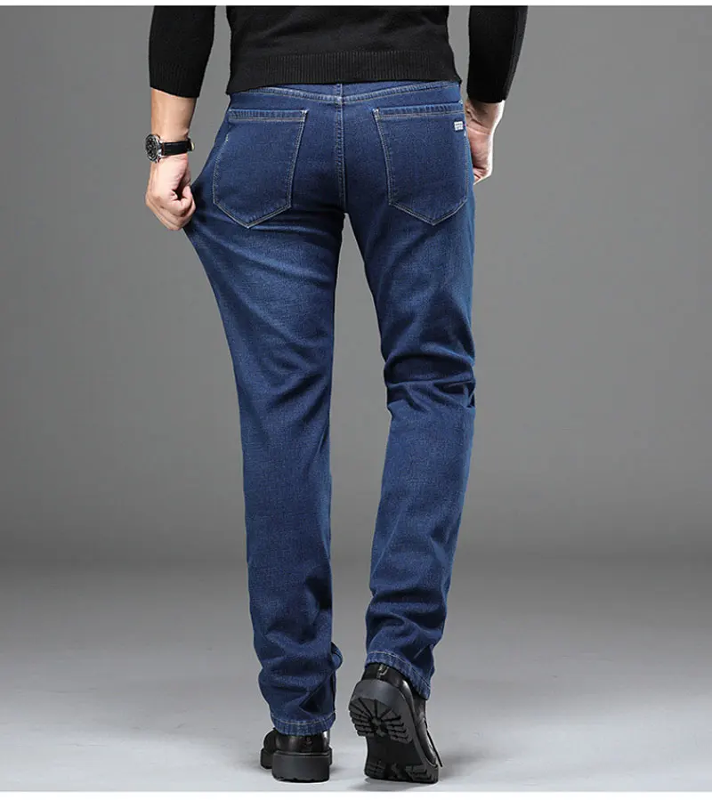Winter Keep Warm Jeans Men's Plus Velvet Trousers Business Casual Loose Straight Black Blue Elasticity Denim Pants Large Size46