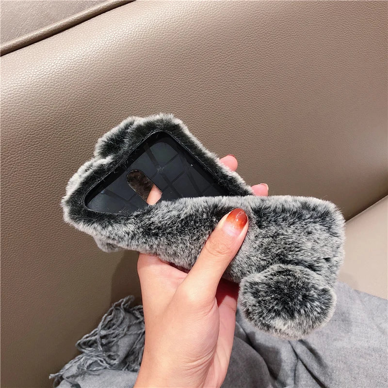 Милый пушистый чехол для телефона с кроличьим мехом LG K20 K30 2019 Q7 Q9 Q6 PLUS Q70 G8X G8S G8 G5 G6