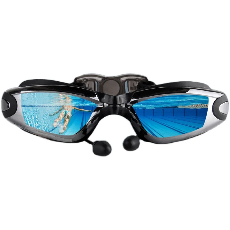 

Unisex HD Anti-Fog Waterproof Electroplating Adult Swimming Eye Protection Clear With Earplugs Myopia Large Frame Swimming