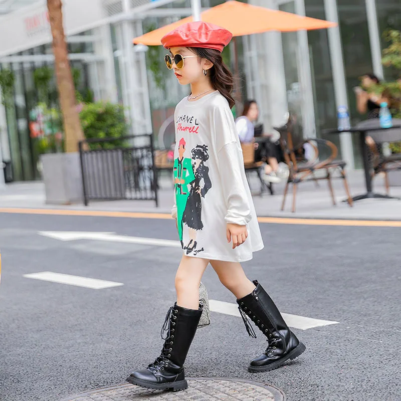 Футболка с длинным рукавом для девочек детская весенне-осенняя Удлиненная